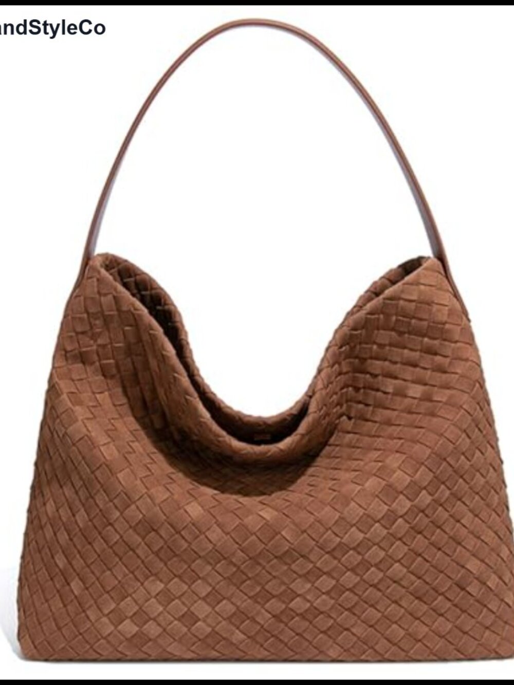 Woven Suede Hobo Bag Slouchy Shoulder Tote Detachable Crossbody Strap